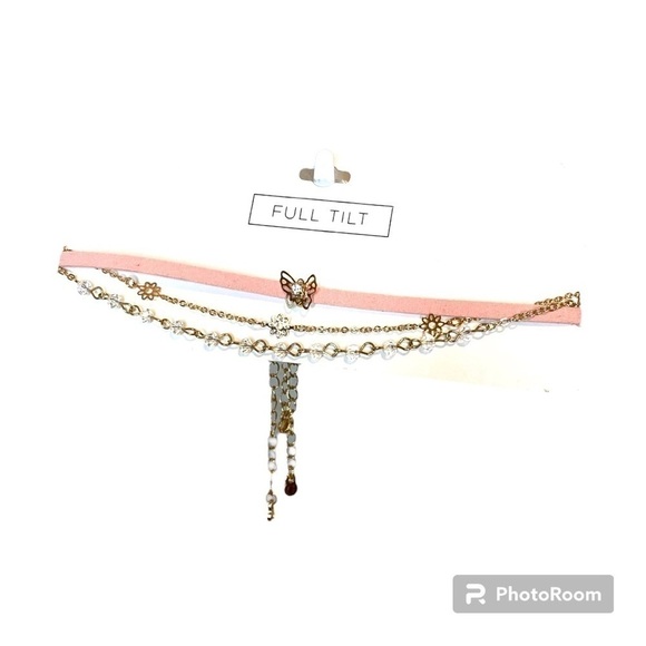 NEW Full Tilt 3 Piece Choker Necklace Set Butterfly Flower Pink Gold Whimsigoth - Picture 6 of 6